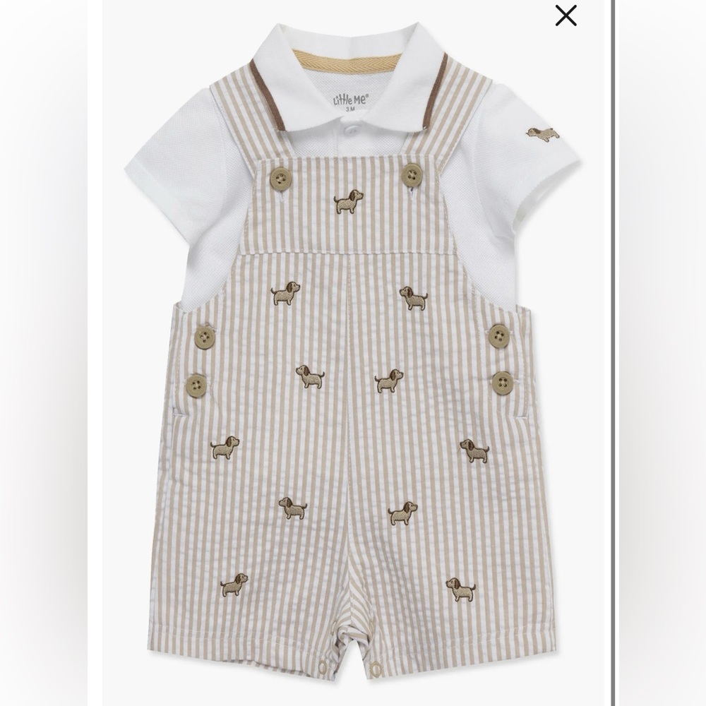 NWT! Puppies Cotton Polo & Seersucker Overalls Set - 3 Months - LittleMe